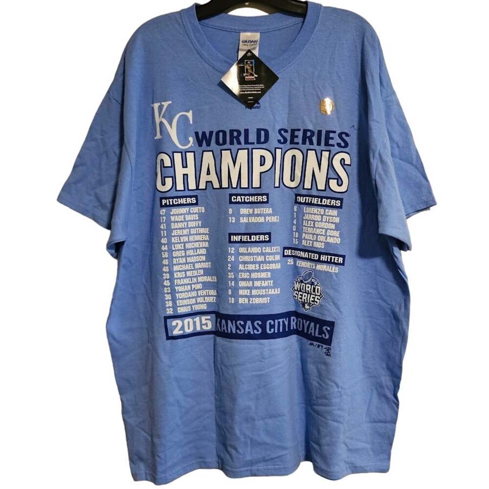 XL Majestic Light Blue Kansas City Royals World Series Champions 2015 team